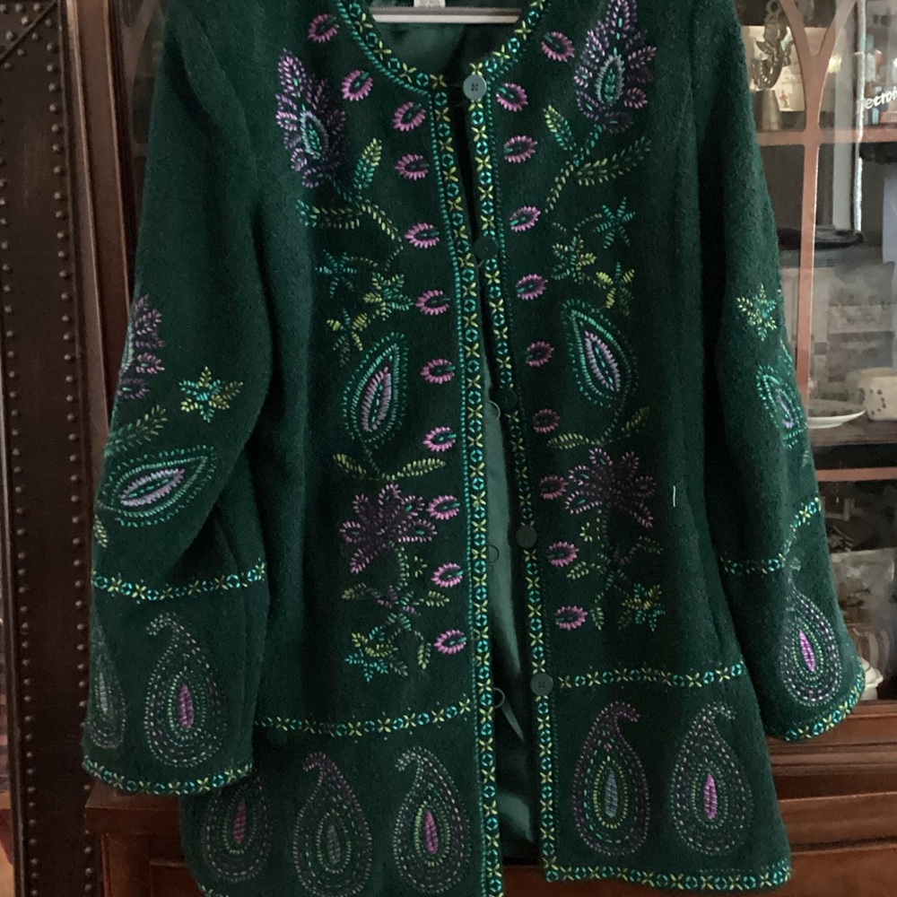 Linea by Louis Dell'Olio Green Embroidered boho hippy look coat - Picture 5 of 10